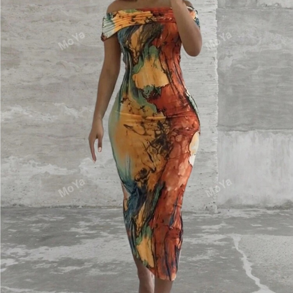 Fashionable And Personalized Off-Shoulder Slim-Fit Vacation Dress